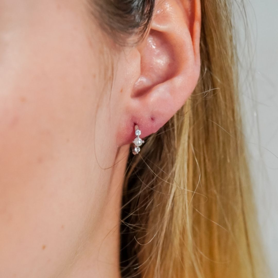 Vivek Silver Pearl Huggie Earrings