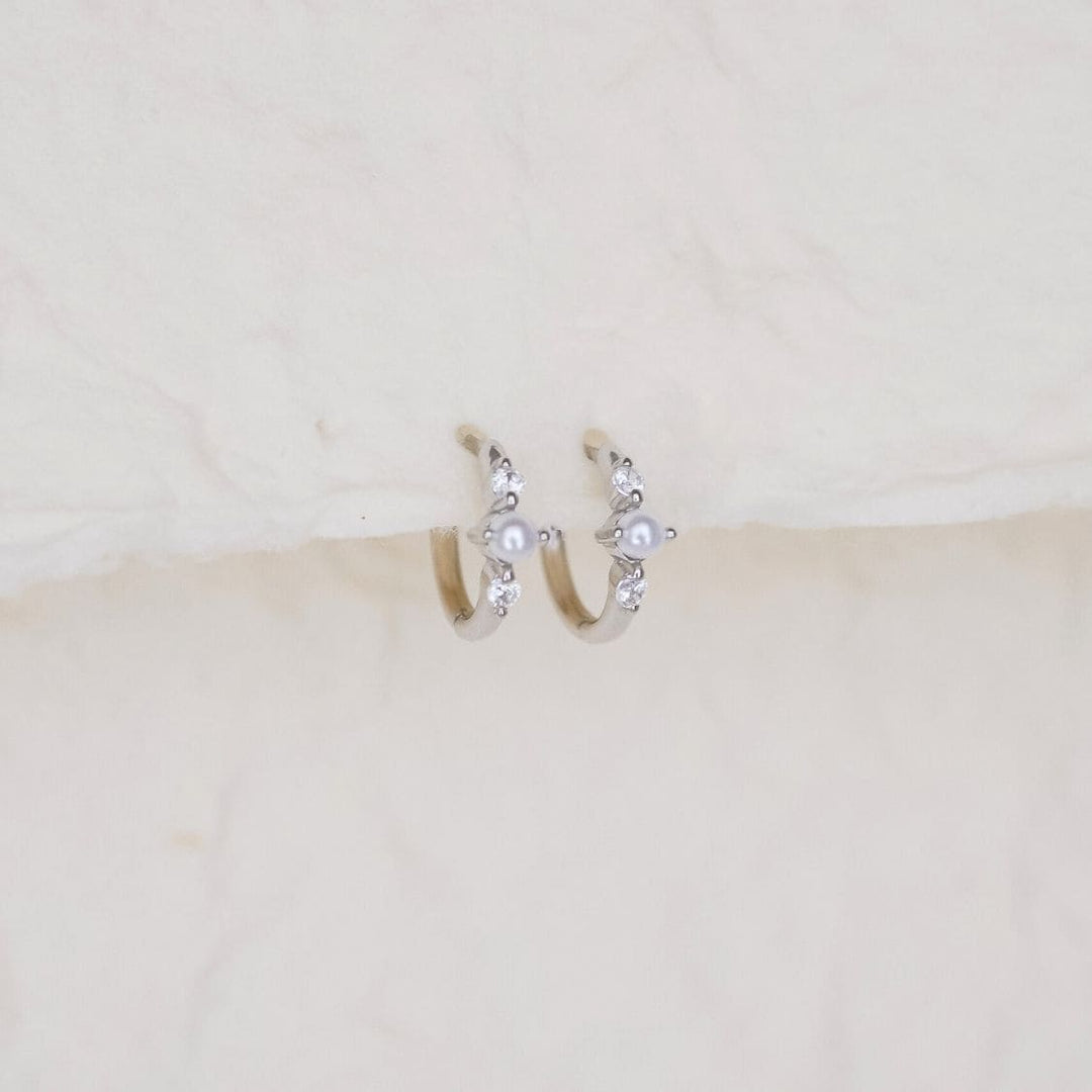 Vivek Silver Pearl CZ Huggie Hoop Earrings-sterling silver earrings