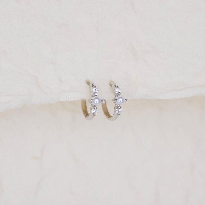 Vivek Silver Pearl CZ Huggie Hoop Earrings-sterling silver earrings