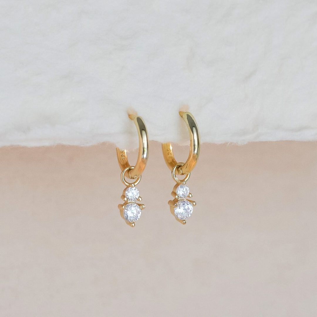 Skylar 2-in-1 Double CZ Gold Drop Earrings-Sterling Silver Earrings-LYANG & CO.