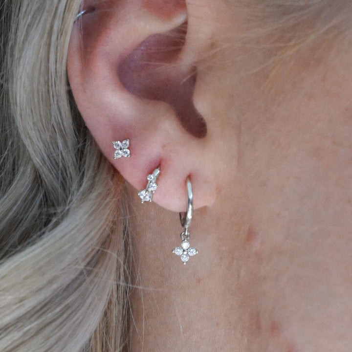 [Slim Design] Freya Silver Flora Drop Huggie Earrings