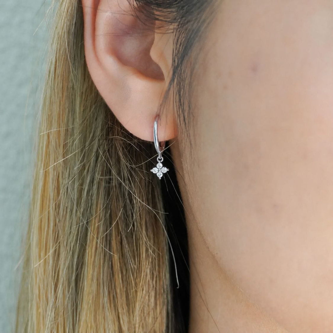 [Slim Design] Freya Silver Flora Drop Huggie Earrings