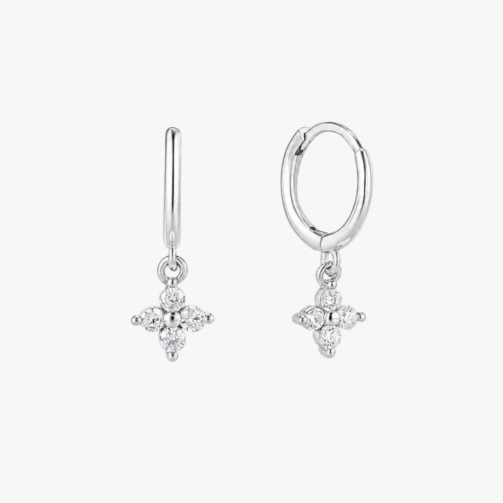 [Slim Design] Freya Silver Flora Drop Huggie Earrings