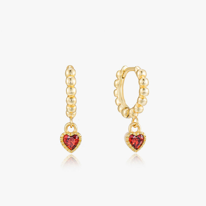 Sofia Ruby Heart Drop Earrings Gold