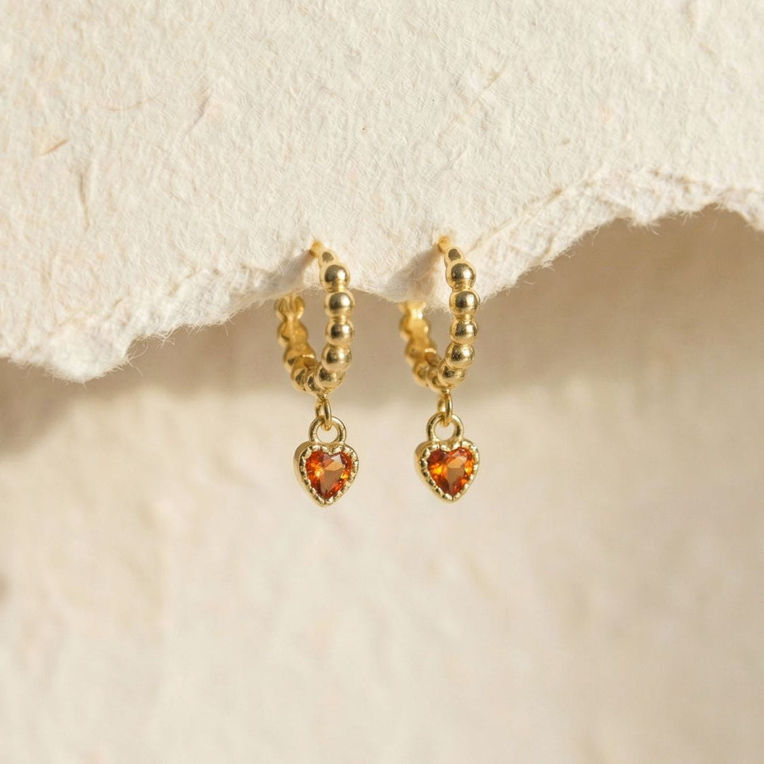 Sofia Ruby Heart Drop Earrings Gold