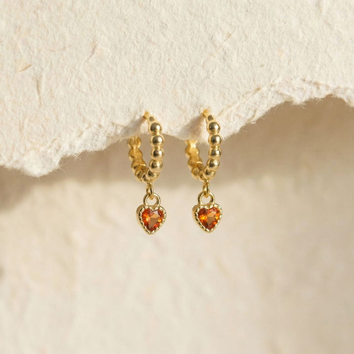 Sofia Ruby Heart Drop Earrings Gold