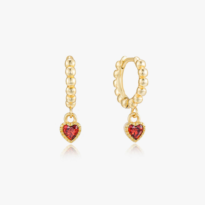 Sofia Ruby Heart Drop Earrings Gold