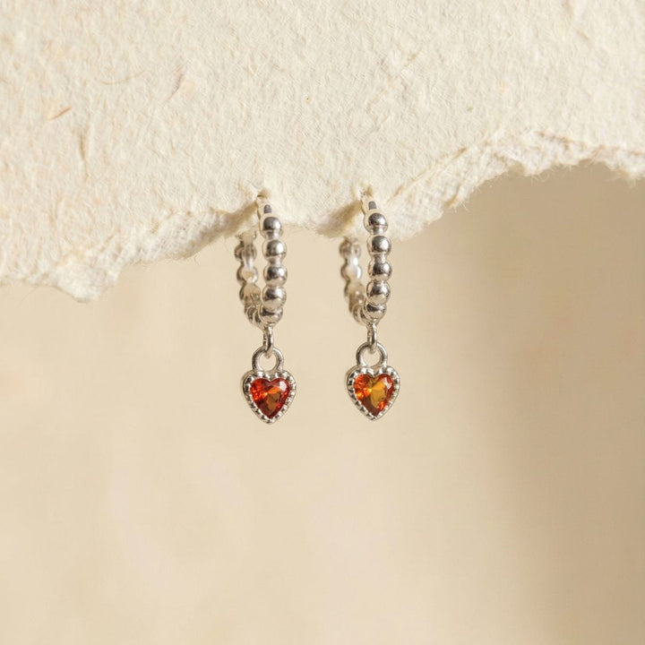 Sofia Ruby Heart Drop Earrings Silver