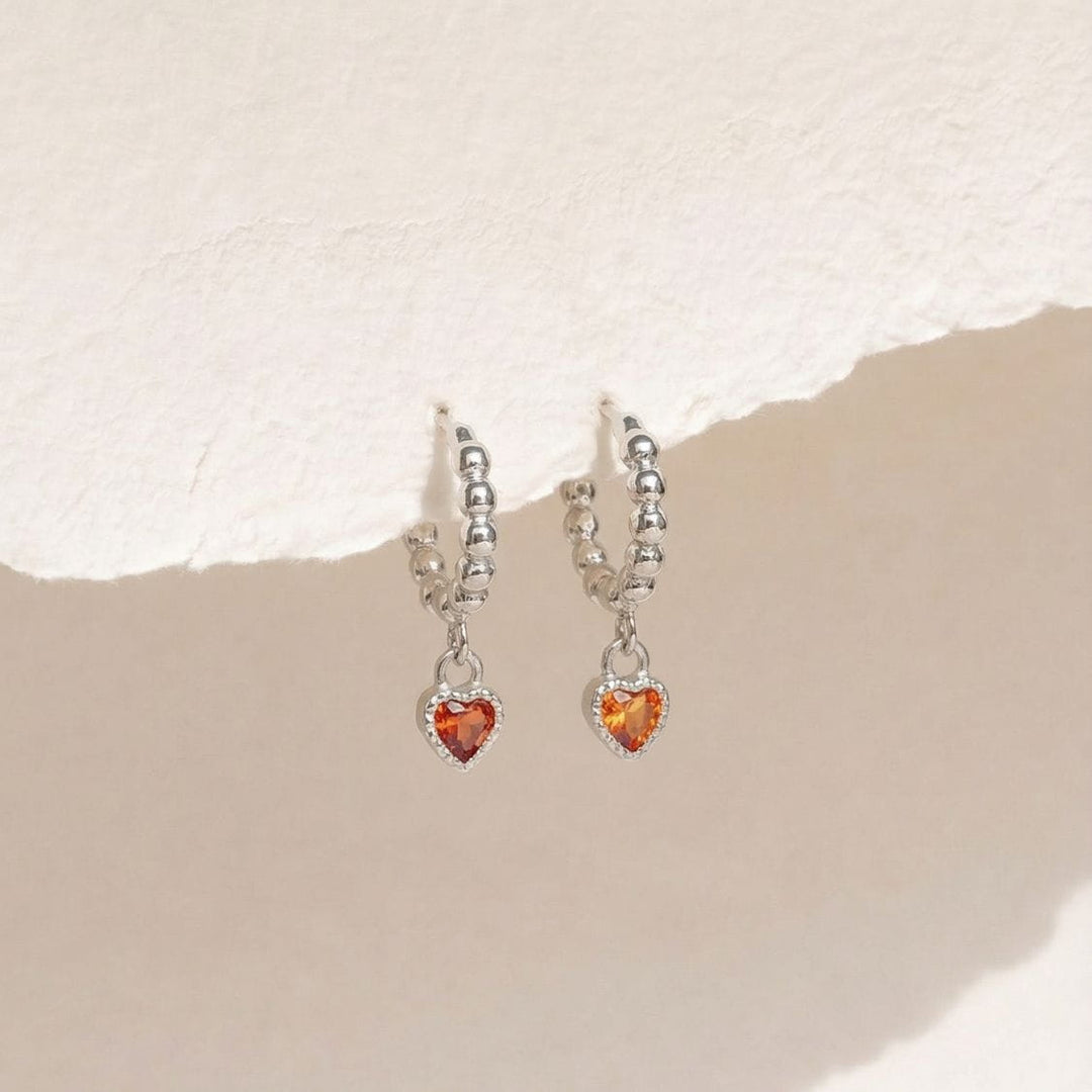 Sofia Ruby Heart Drop Earrings Silver