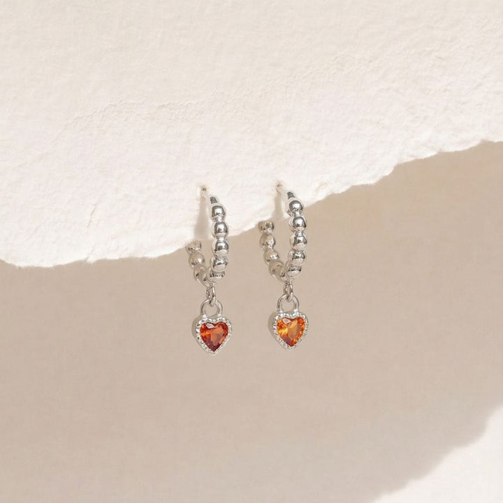 Sofia Ruby Heart Drop Earrings Silver