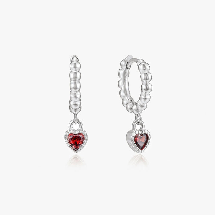 Sofia Ruby Heart Drop Earrings Silver