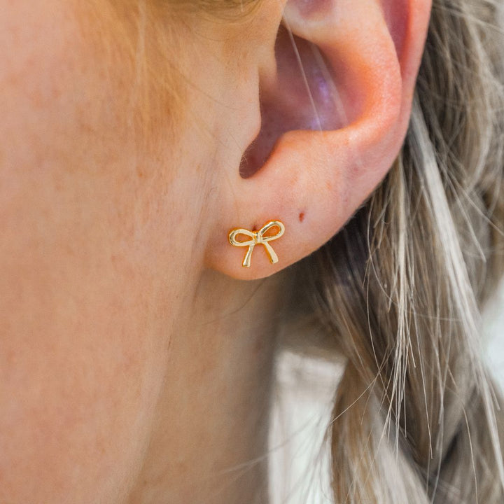 Sonya Pettie Bow Gold Sud Earrings-Sterling Silver Earrings-LYANG & CO.