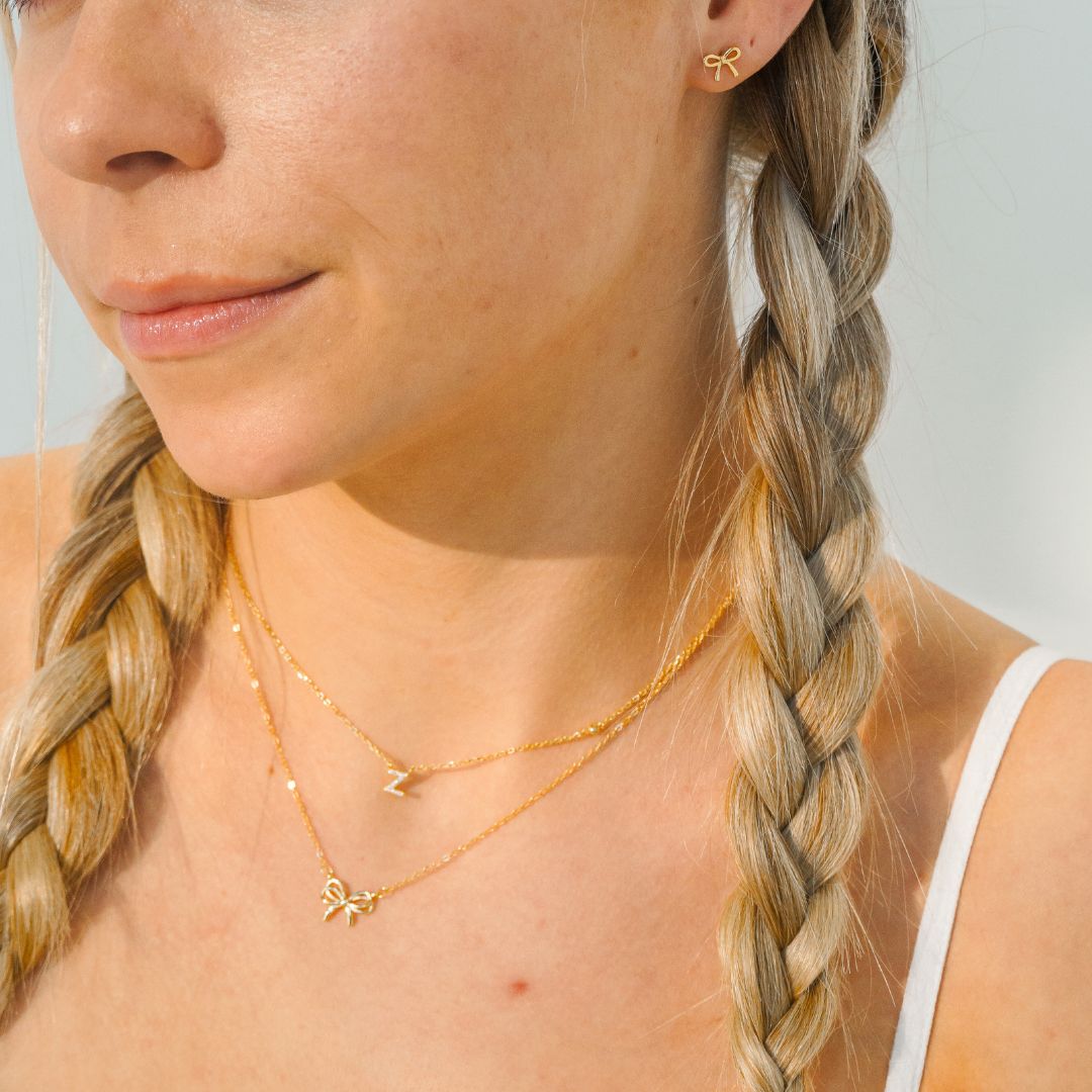 Sonya Pettie Bow Gold Sud Earrings-Sterling Silver Earrings-LYANG & CO.