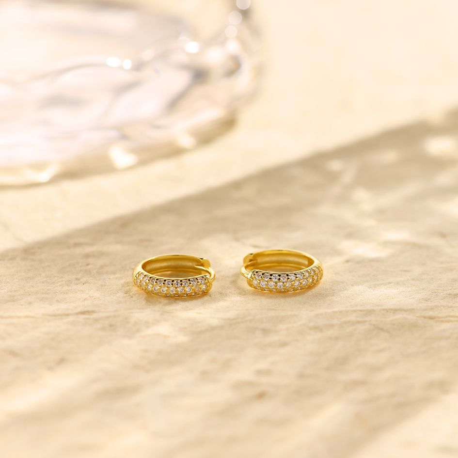 Leah Sparkly Gold Huggie Hoop Earrings 10MM-Sterling Silver Earrings-LYANG & CO.