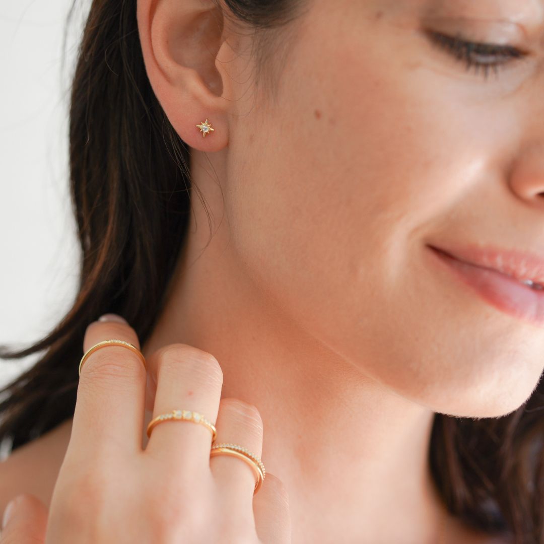 Aster Starburst Gold Stud Earrings-Sterling Silver Earrings-LYANG & CO.