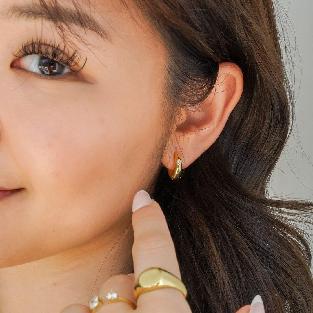 Tana North Star Gold Huggie Hoop Earrings 14MM-Sterling Silver Earrings-LYANG & CO.