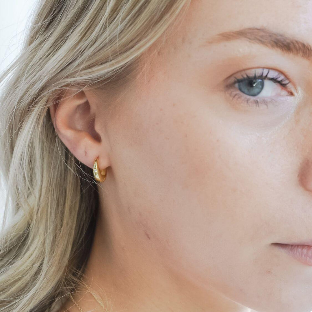 Tana North Star Gold Huggie Hoop Earrings 14MM-Sterling Silver Earrings-LYANG & CO.