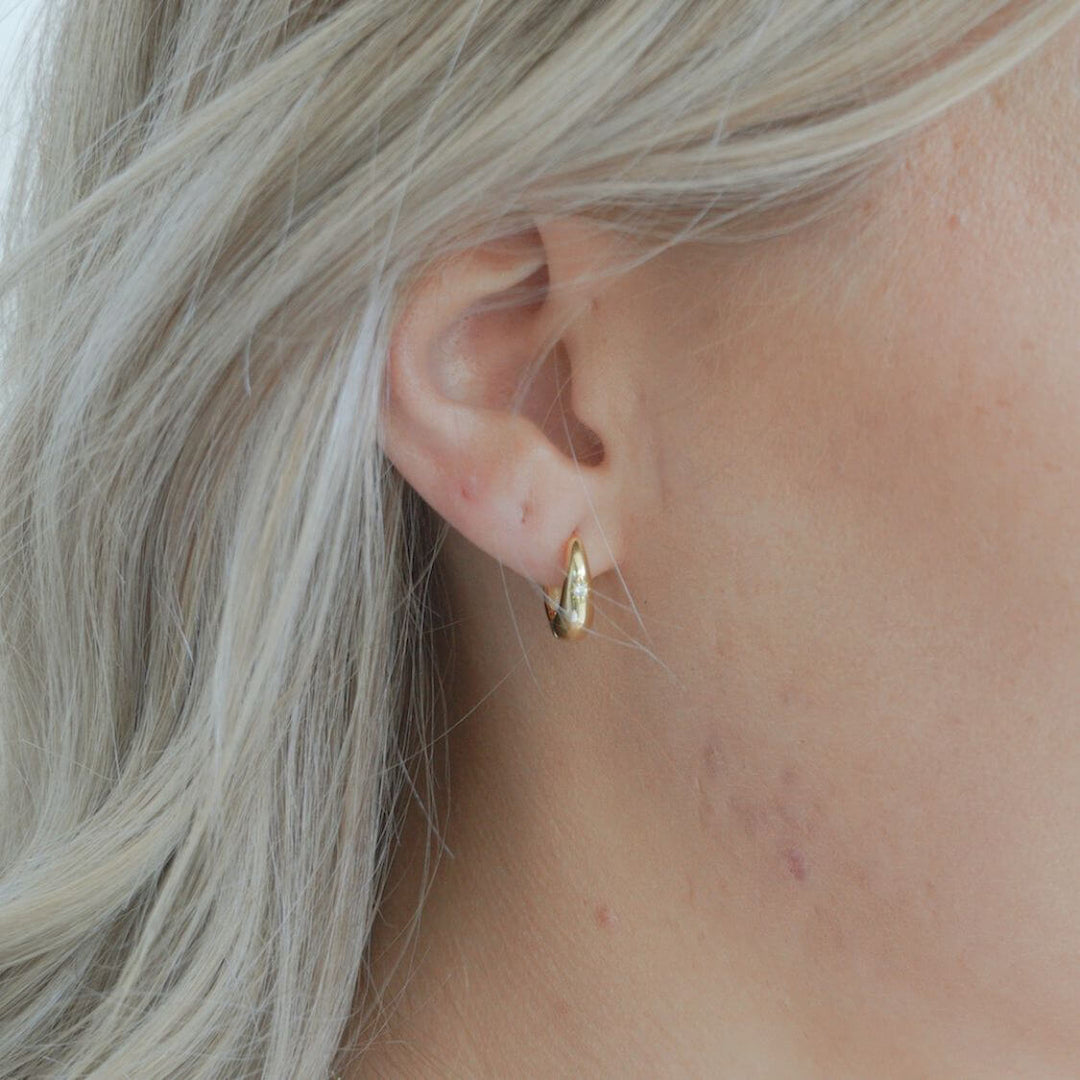 Tana North Star Gold Huggie Hoop Earrings 14MM-Sterling Silver Earrings-LYANG & CO.