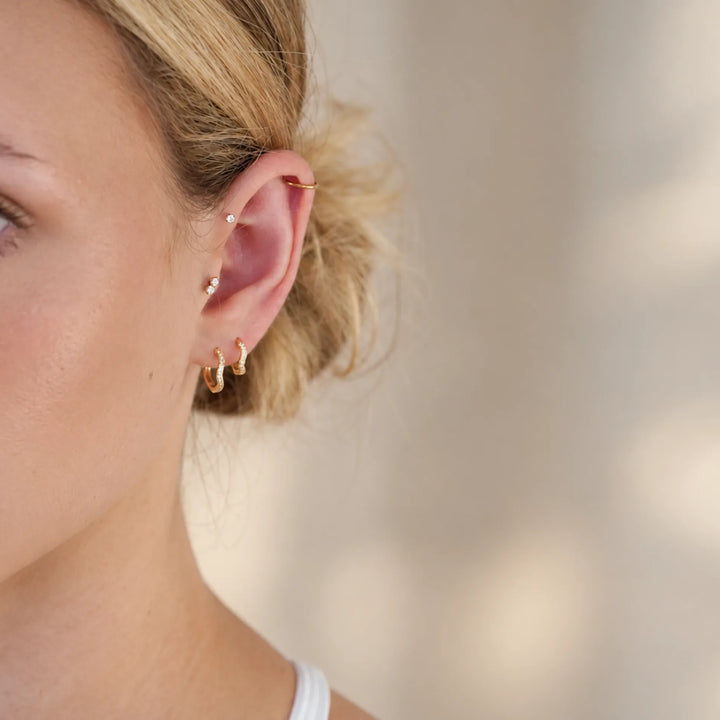 Tessa Gold Pavé Wave Huggie Earrings