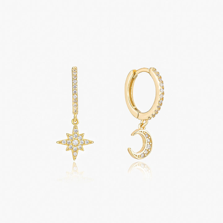 Thea Gold Moon And Star Drop Earrings