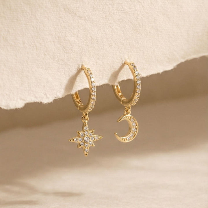 Thea Gold Moon And Star Drop Earrings