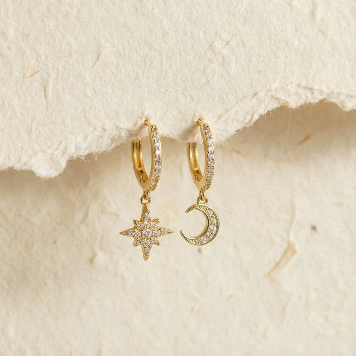 Thea Gold Moon And Star Drop Earrings