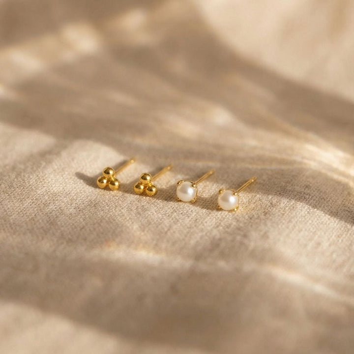 dainty pearl stud & trinity ball stud