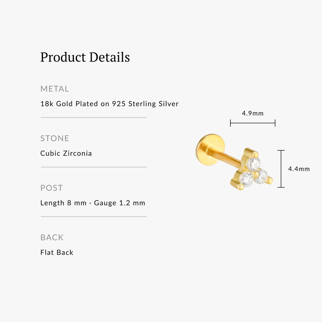Trio CZ Gold Flatback Earring - Single