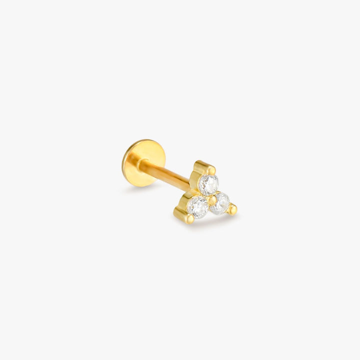 Trio CZ Gold Flatback Earrings - Single