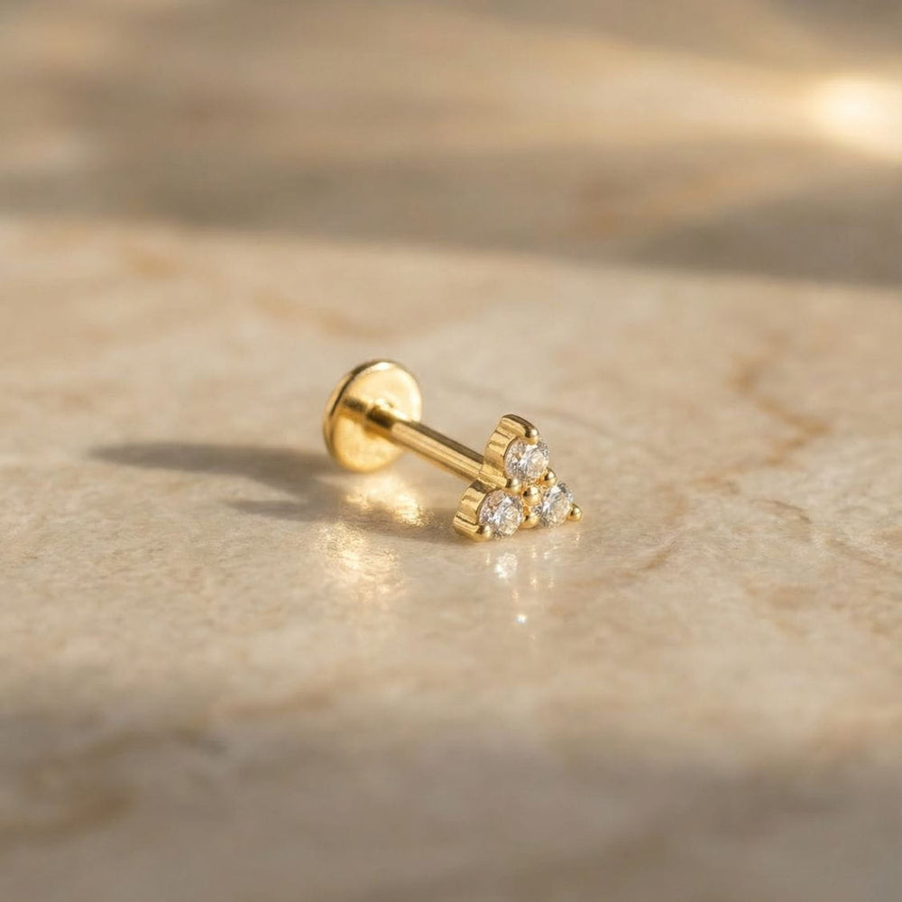 Trio CZ Gold Flatback Earrings - Single