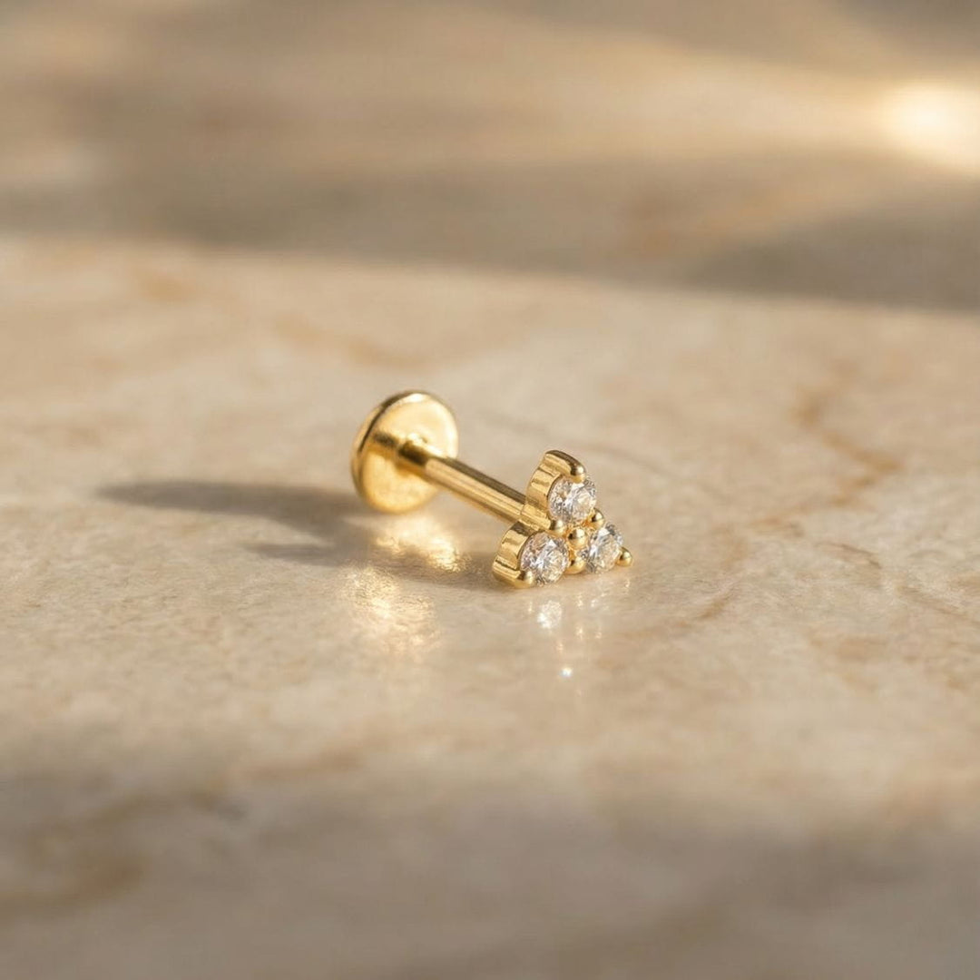 Trio CZ Gold Flatback Earrings - Single