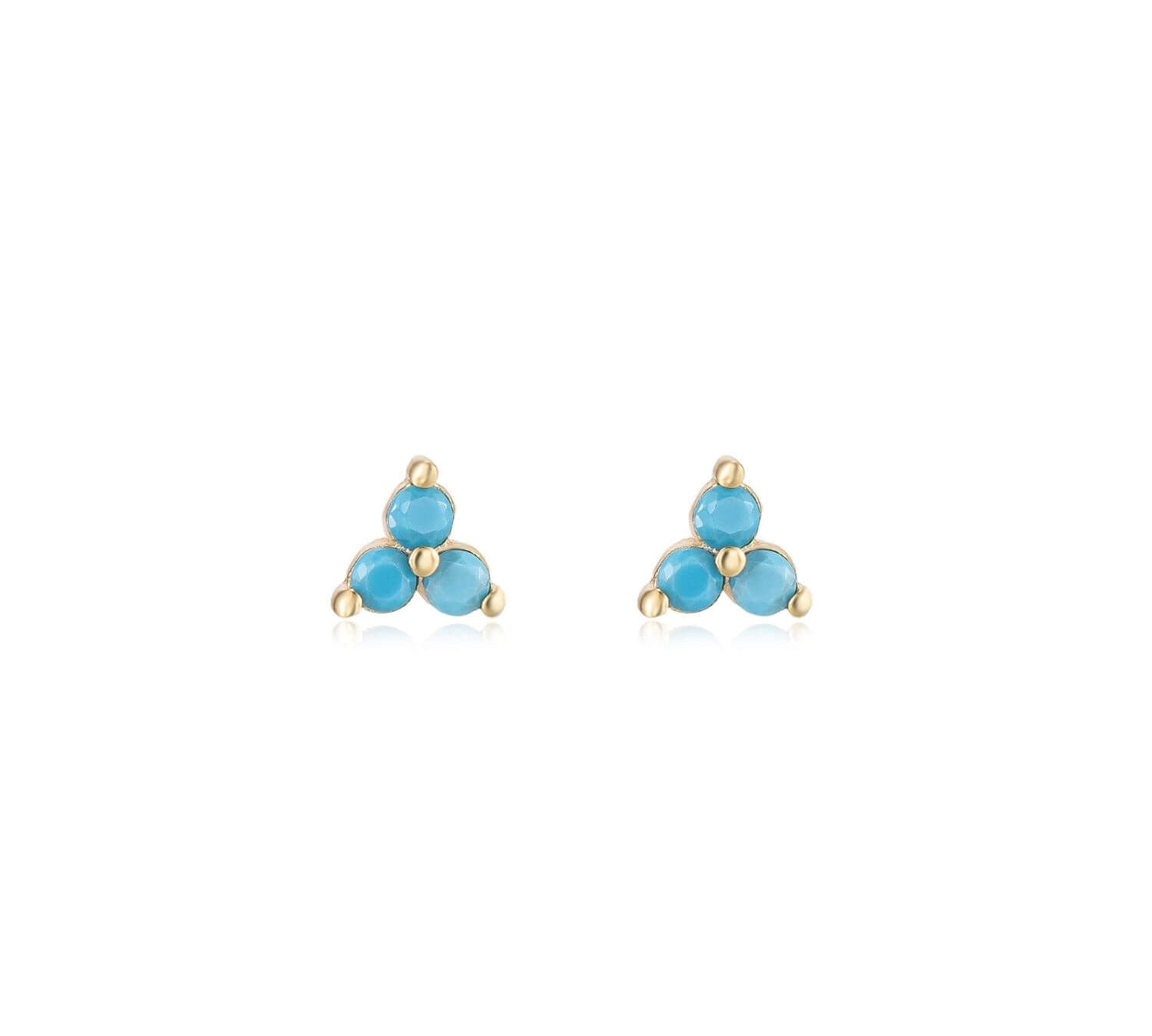 Turquoise Trio Stud Earrings Gold