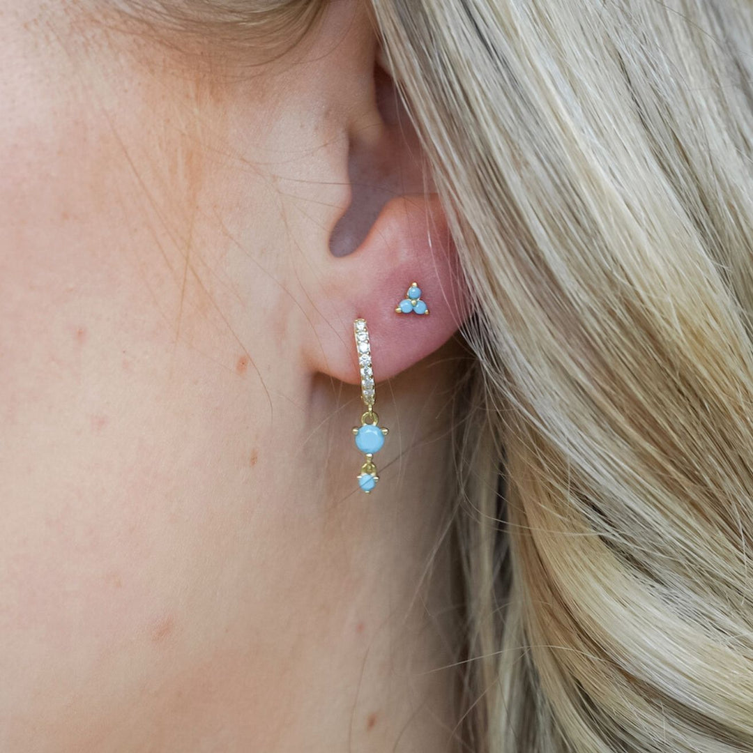 Turquoise Trio Stud Earrings Gold