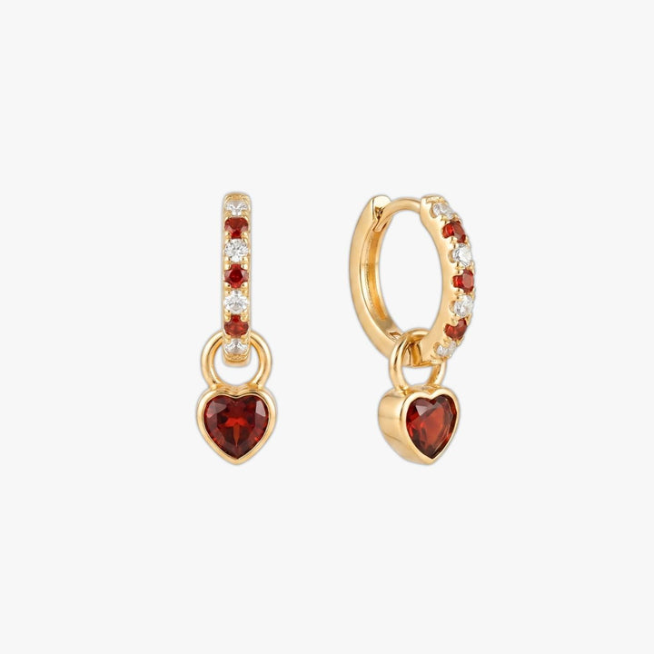 Valora Ruby Heart Drop Pavé Huggie Earrings