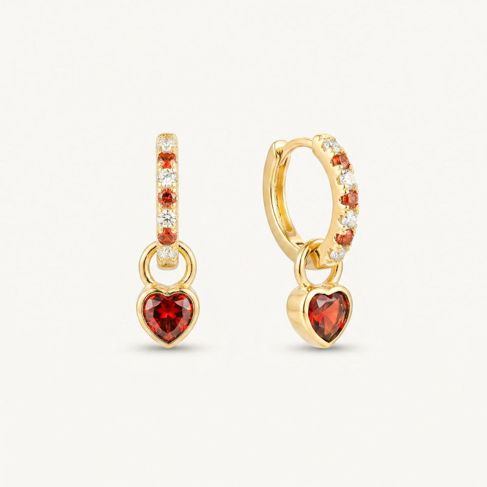 Valora Ruby Heart Drop Pavé Huggie Earrings