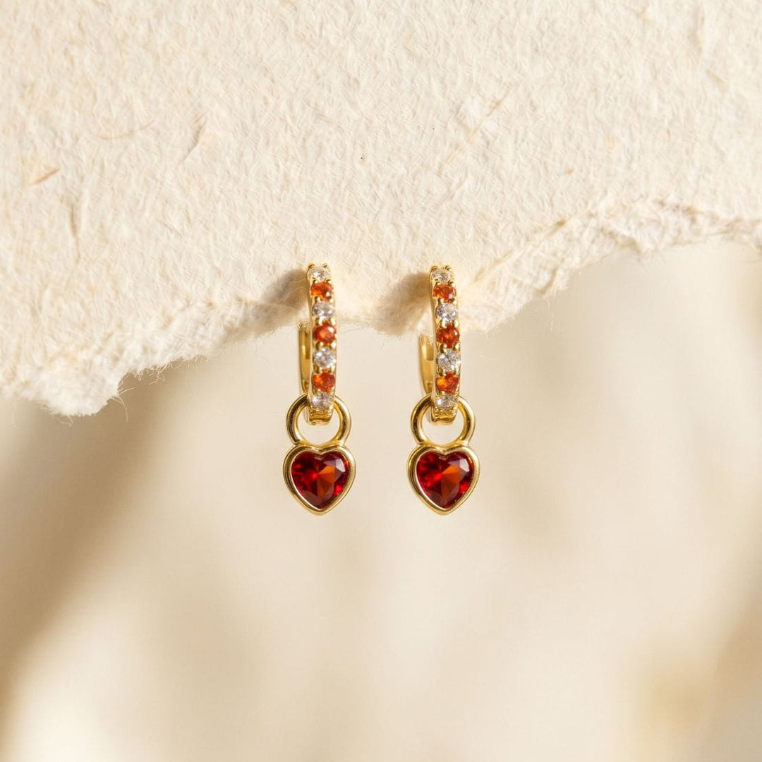 Valora Ruby Heart Drop Pavé Huggie Earrings