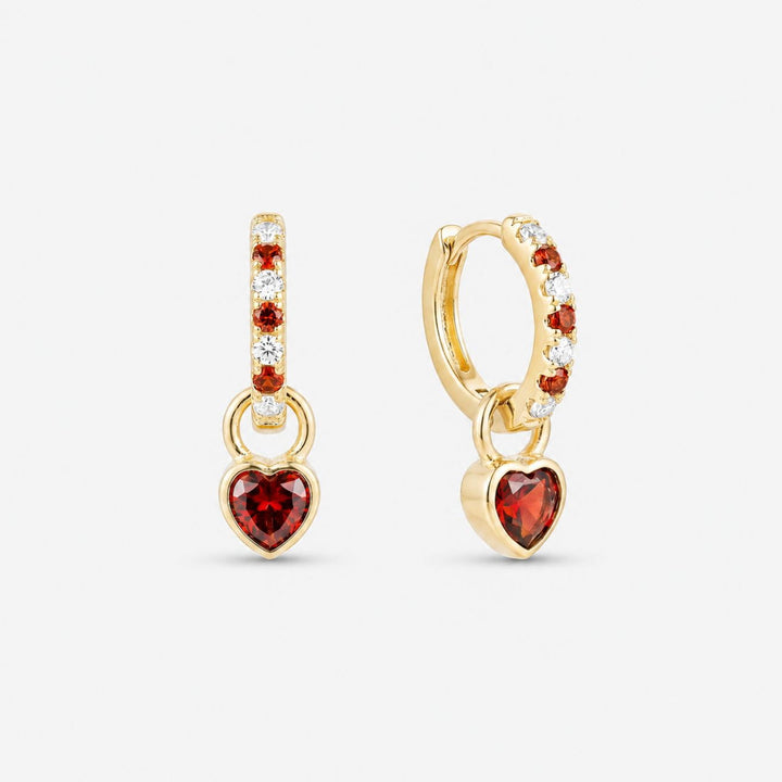 Valora Ruby Heart Drop Pavé Huggie Earrings
