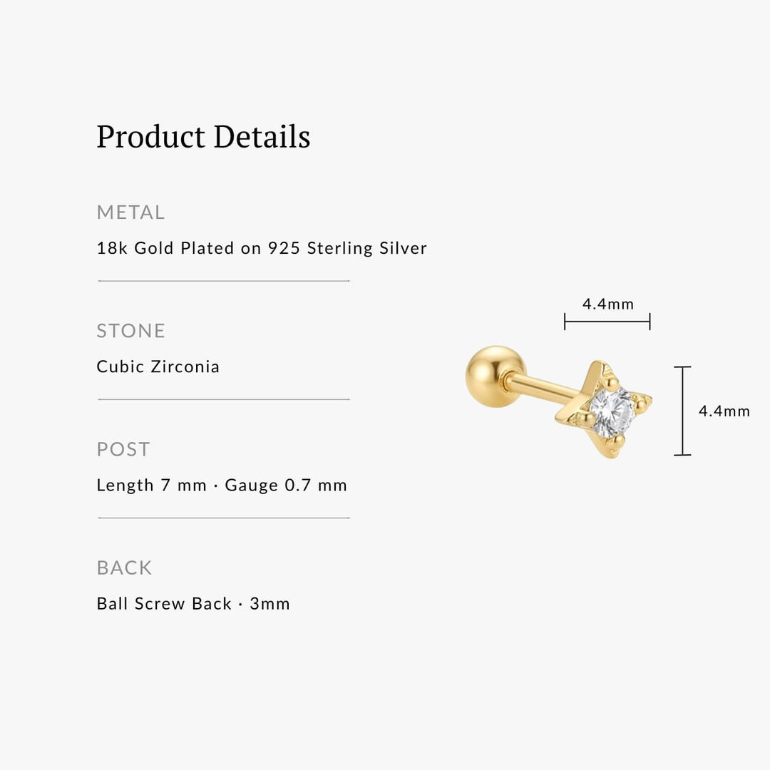 Vera Gold Star Screw Back Stud - Single