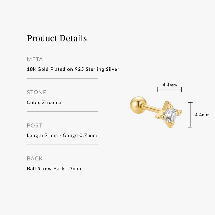Vera Gold Star Screw Back Stud - Single