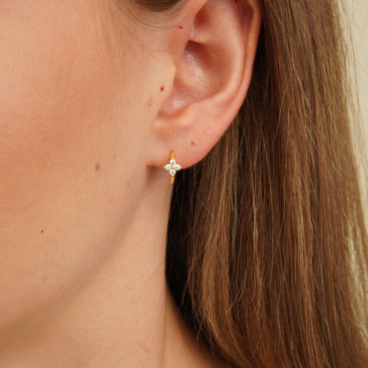 Veya Gold Floral Sparkle Huggie Earrings