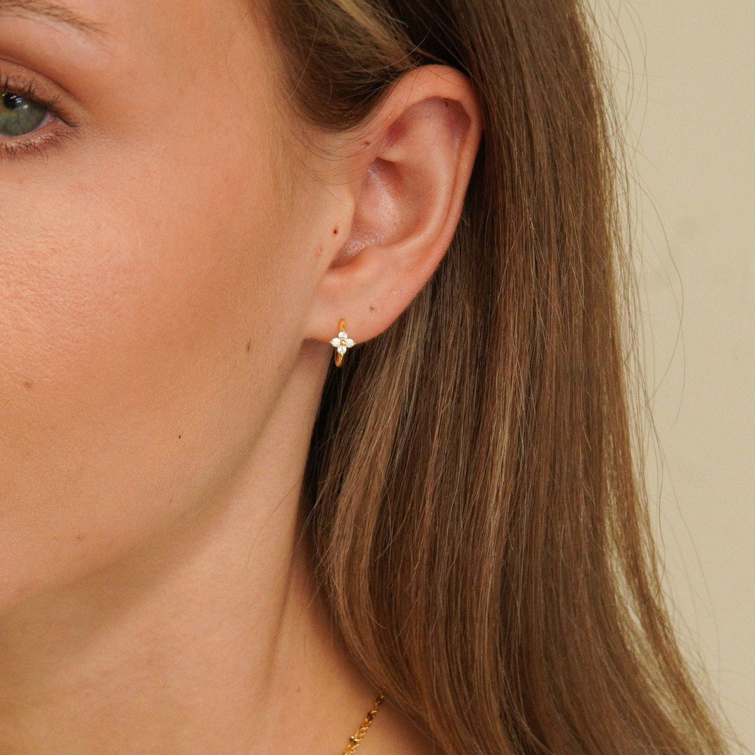 Veya Gold Floral Sparkle Huggie Earrings