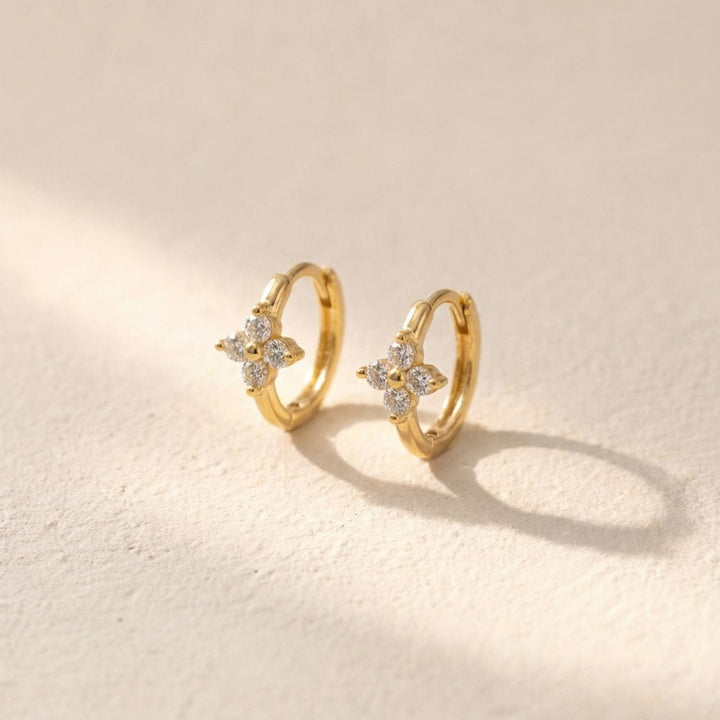 Veya Gold Floral Sparkle Huggie Earrings