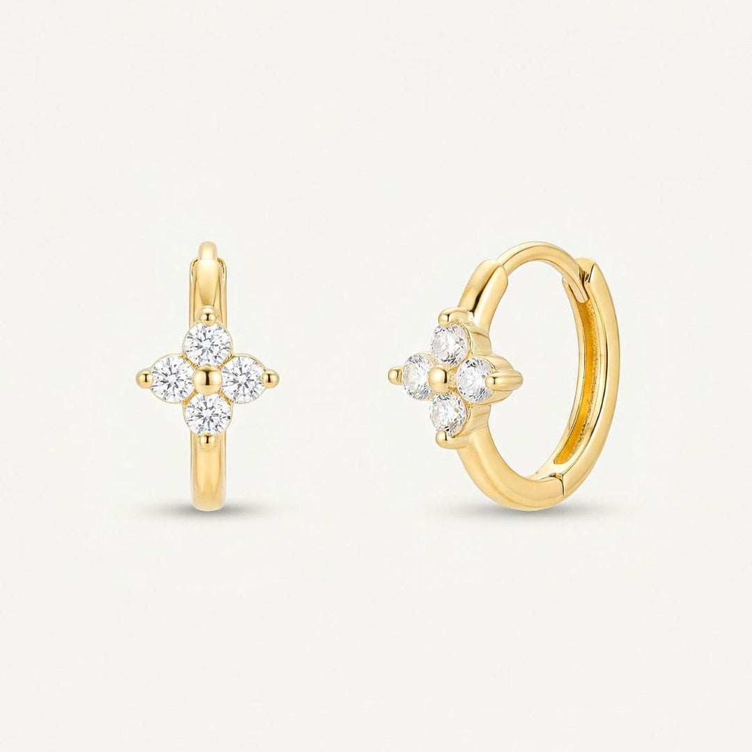 Veya Gold Floral Sparkle Huggie Earrings