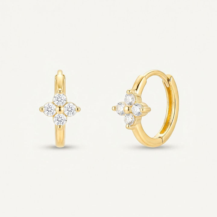 Veya Gold Floral Sparkle Huggie Earrings