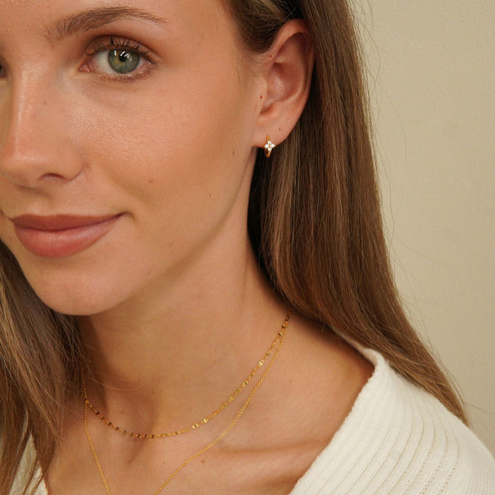 Veya Gold Floral Sparkle Huggie Earrings