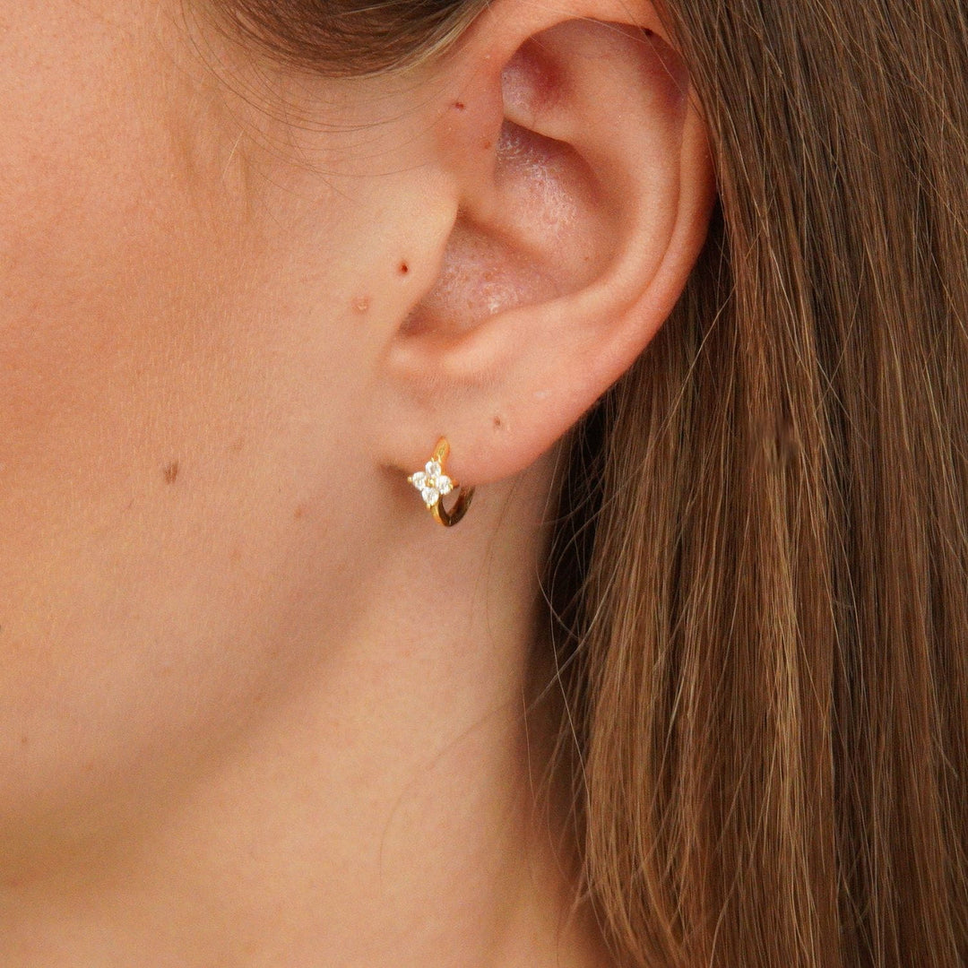 Veya Gold Floral Sparkle Huggie Earrings