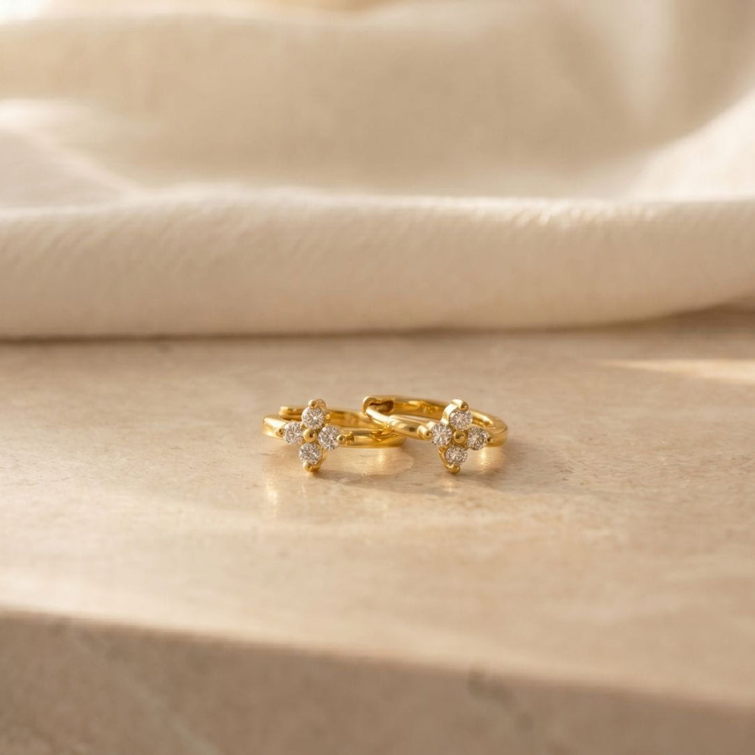 Veya Gold Floral Sparkle Huggie Earrings