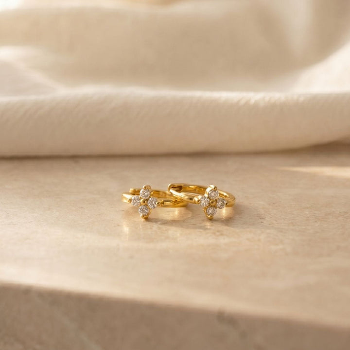 Veya Gold Floral Sparkle Huggie Earrings