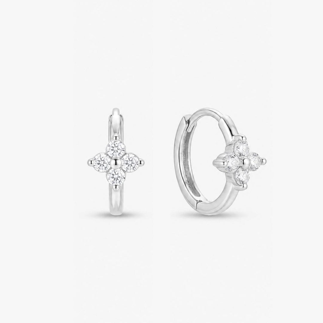 Veya Silver Floral Sparkle Huggie Earrings