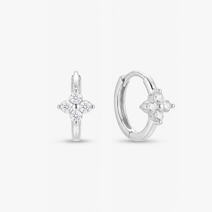 Veya Silver Floral Sparkle Huggie Earrings